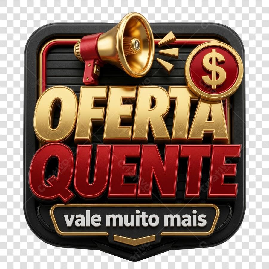 Elemento 3D Oferta Quente Megafone Dourado PNG Fundo Transparente