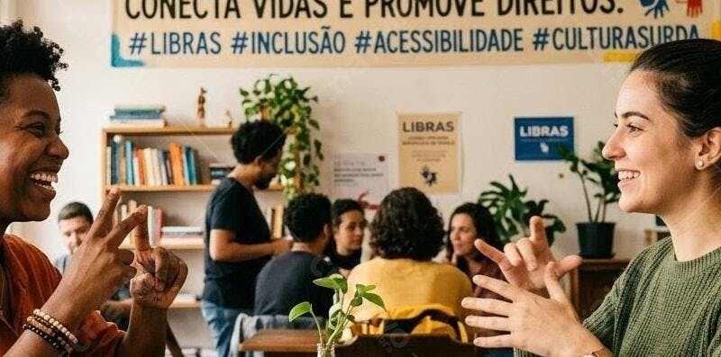 Foto Mulheres Sorrindo Comunicando Libras Inclusão Social