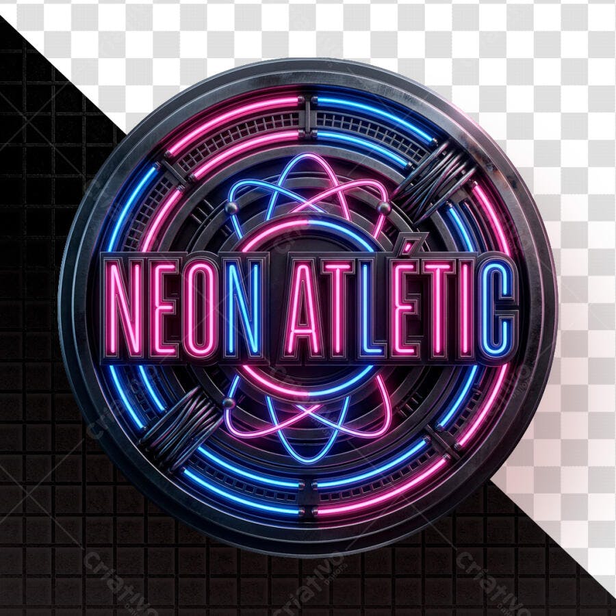 Badge 3D Neon Atlétic Circular Azul Rosa PNG Transparente
