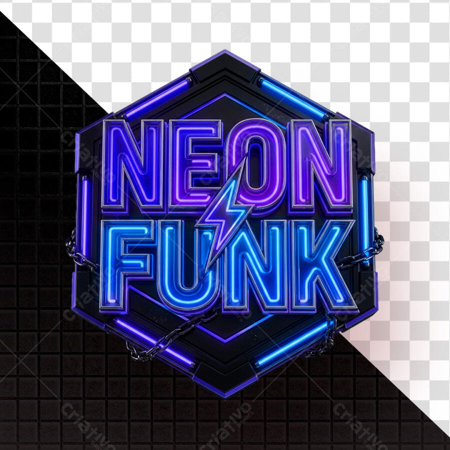 Badge 3D Neon Funk Hexagonal Roxo e Azul PNG Transparente