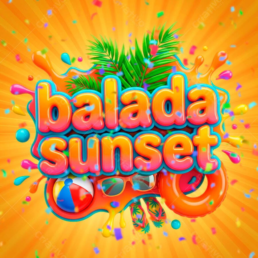 Balada Sunset Título 3D Verão Colorido PNG Transparente
