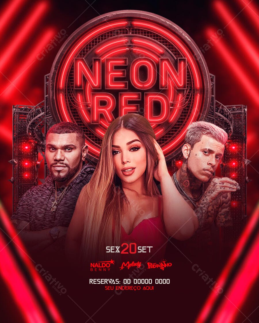 Flyer Balada Festa Neon Red PSD Editável