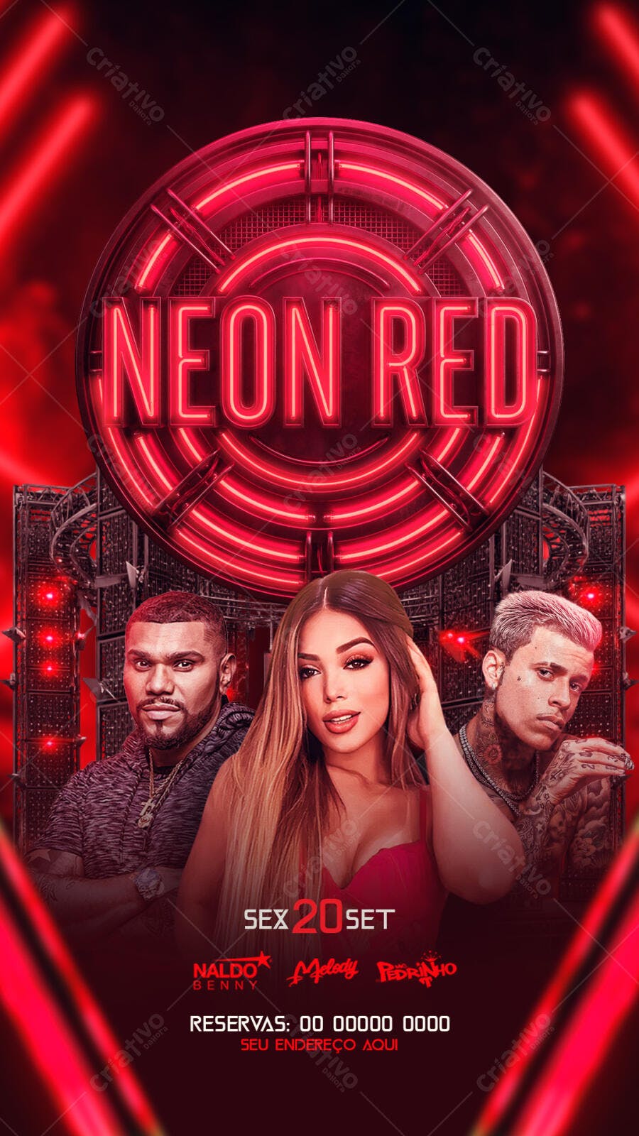 Flyer Balada Neon Red Festa Noturna PSD Editável