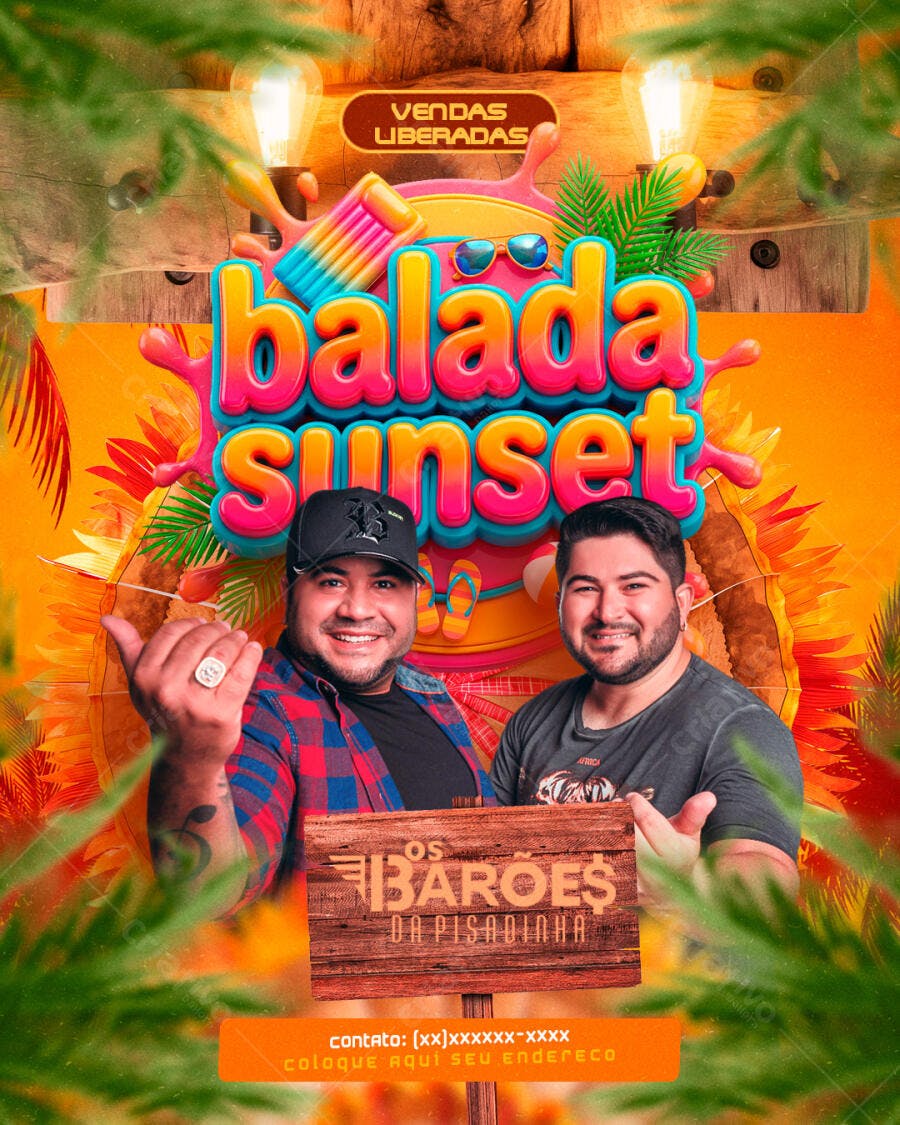 Flyer Balada Sunset Festa Verão Pisadinha PSD Editável