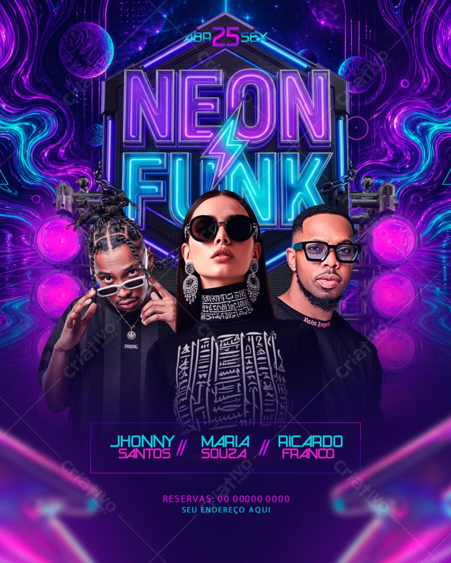 Flyer Neon Funk Balada Festa Noturna PSD Editável