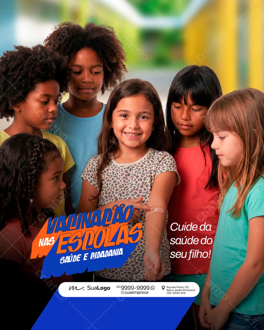 Flyer Vacinação Escolas Saúde Pública PSD Editável