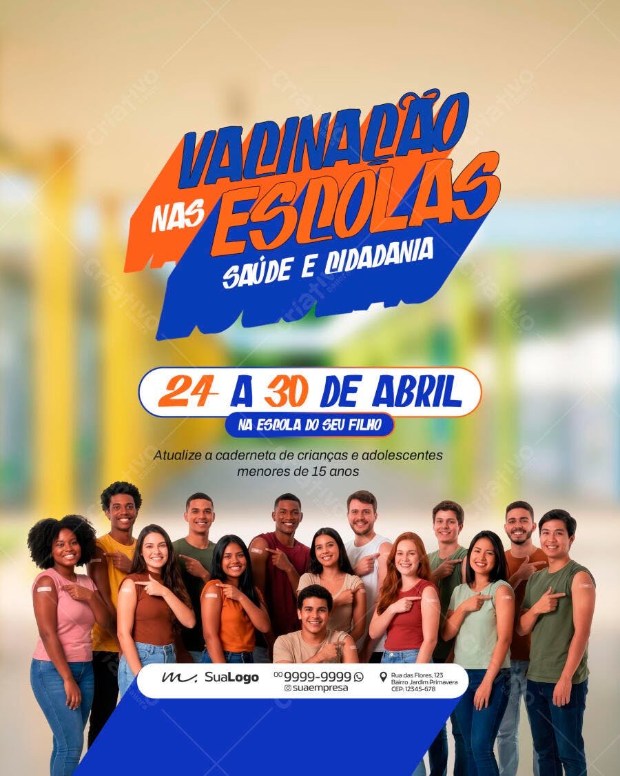 Flyer Vacinação nas Escolas Saúde Cidadania PSD Editável