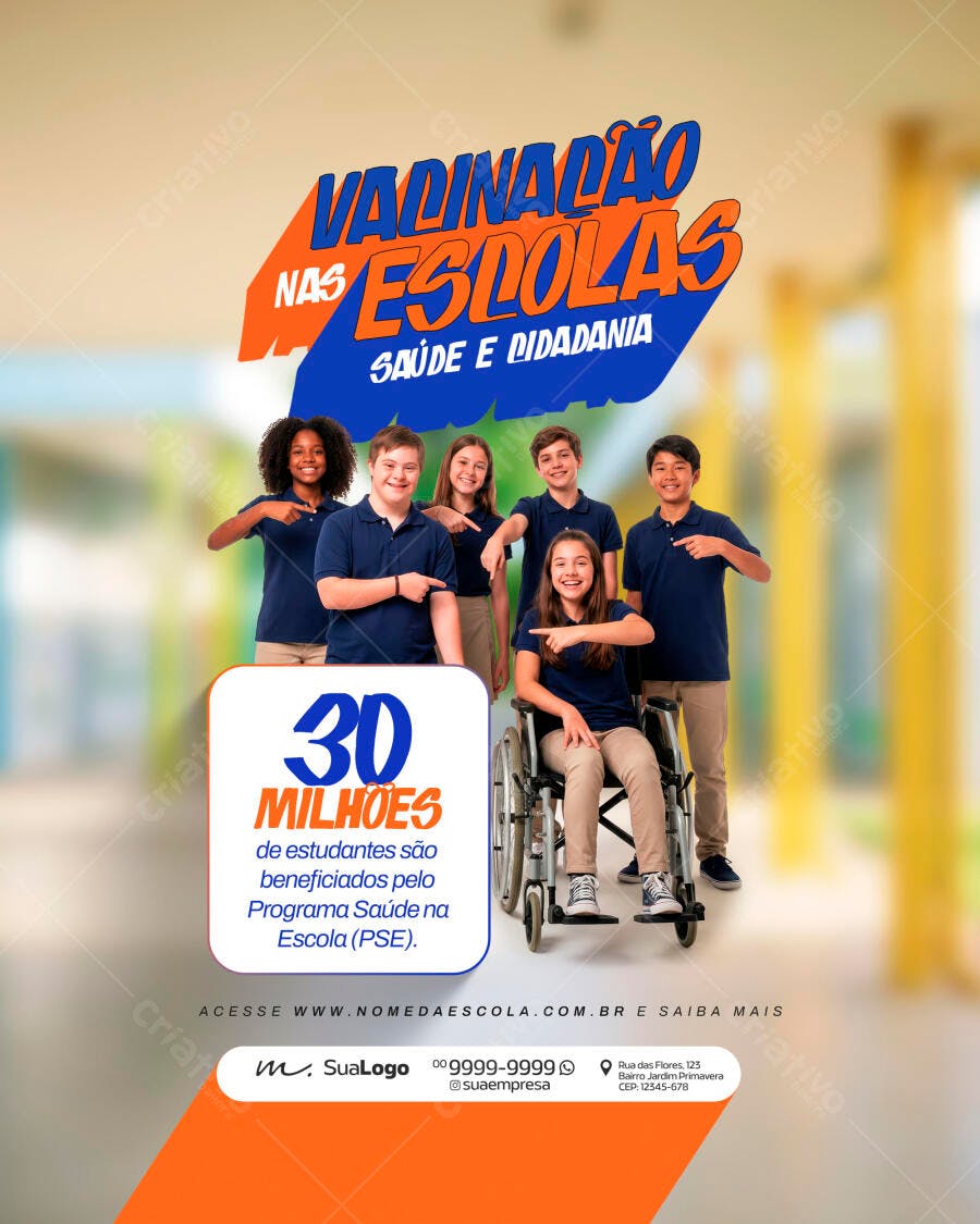 Flyer Vacinação nas Escolas Saúde Cidadania PSD Editável