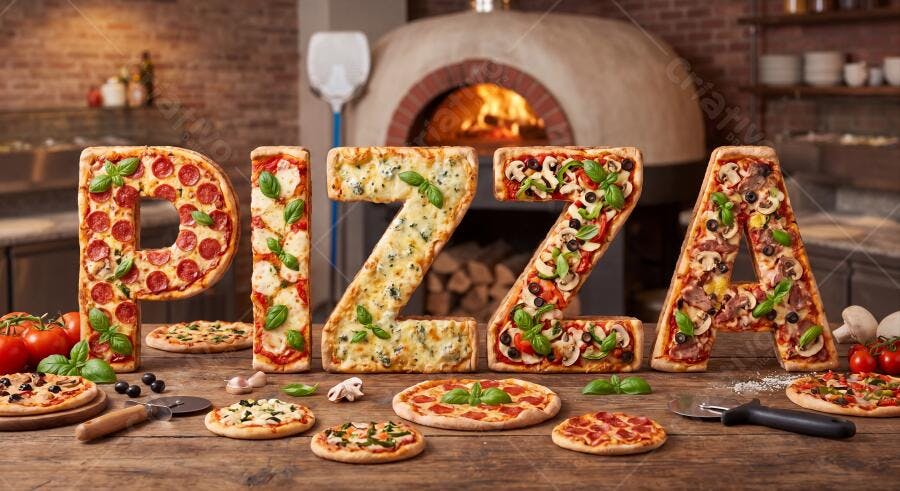 Foto Pizza Artesanal Letras Forno a Lenha Pizzaria