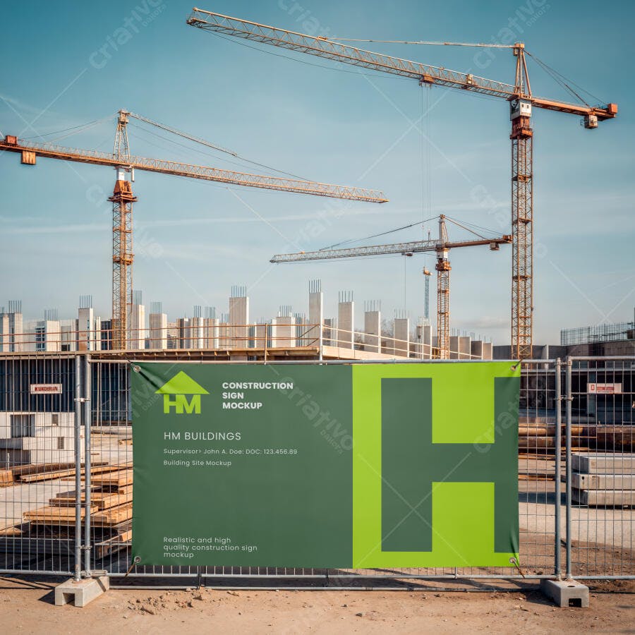 Mockup Banner Lona Construção Civil Canteiro Obras Editável
