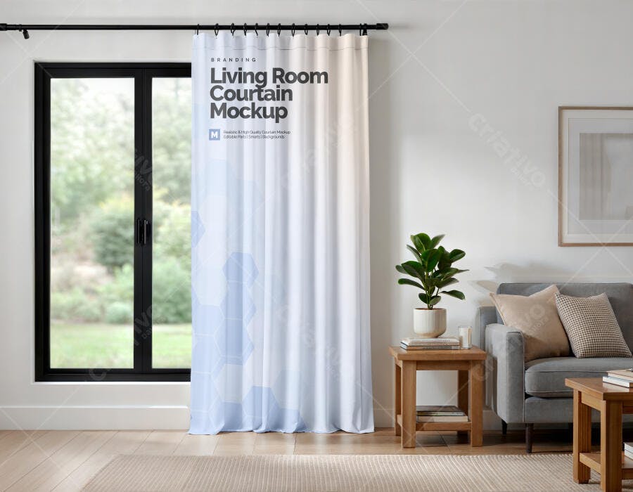 Mockup Cortina Sala de Estar Janela Editável