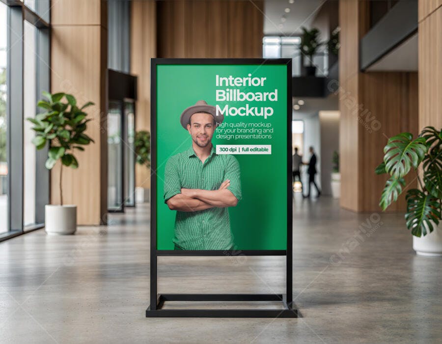 Mockup Outdoor Painel Publicitário Interior Verde Editável