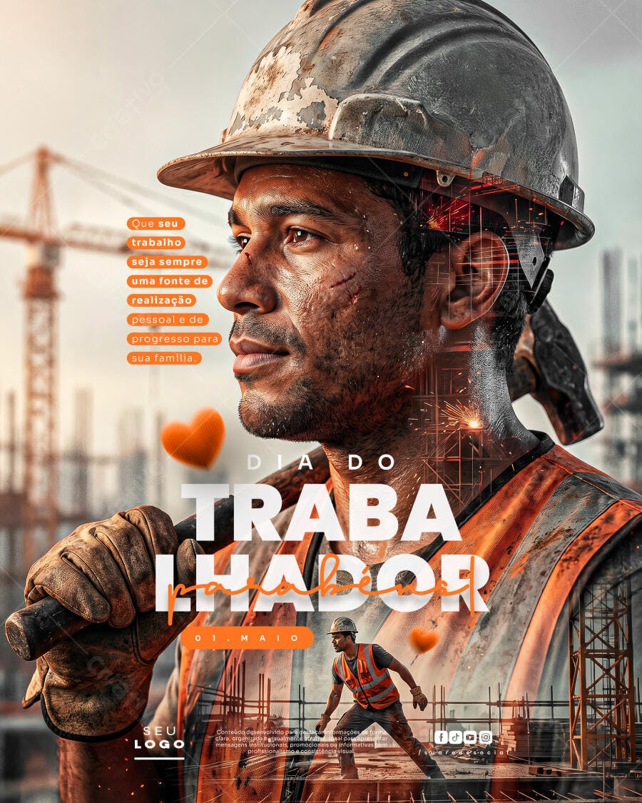 Post Dia do Trabalhador 1 de Maio Construção PSD Editável