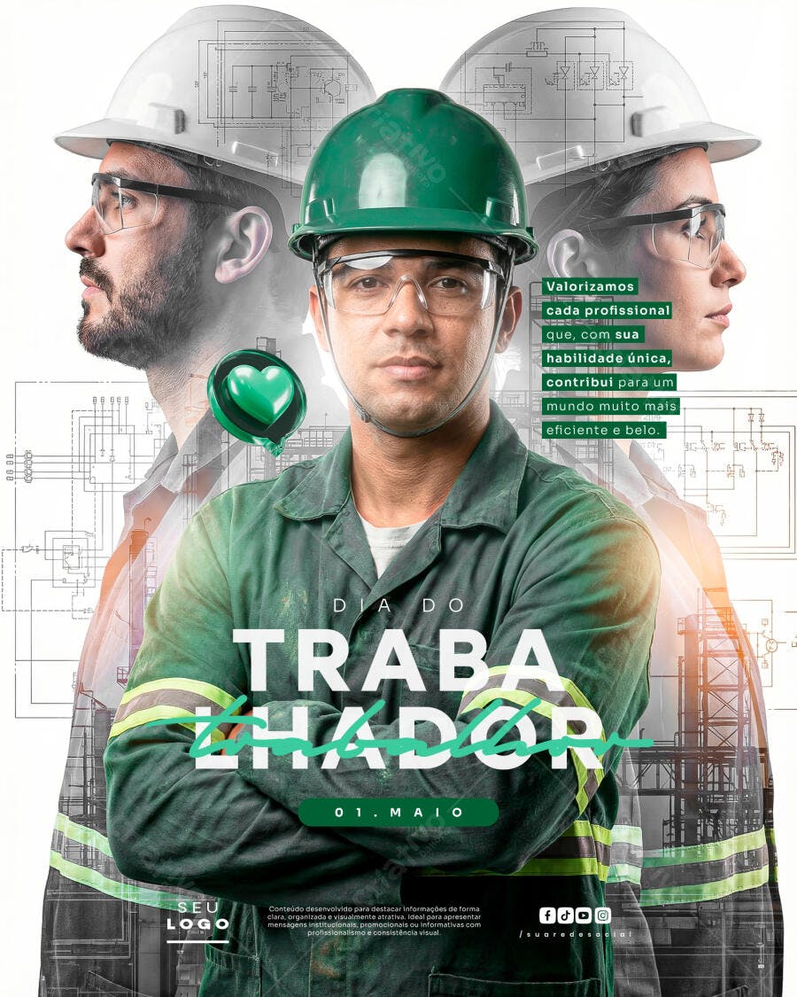 Post Dia do Trabalhador 1 de Maio Construção PSD Editável