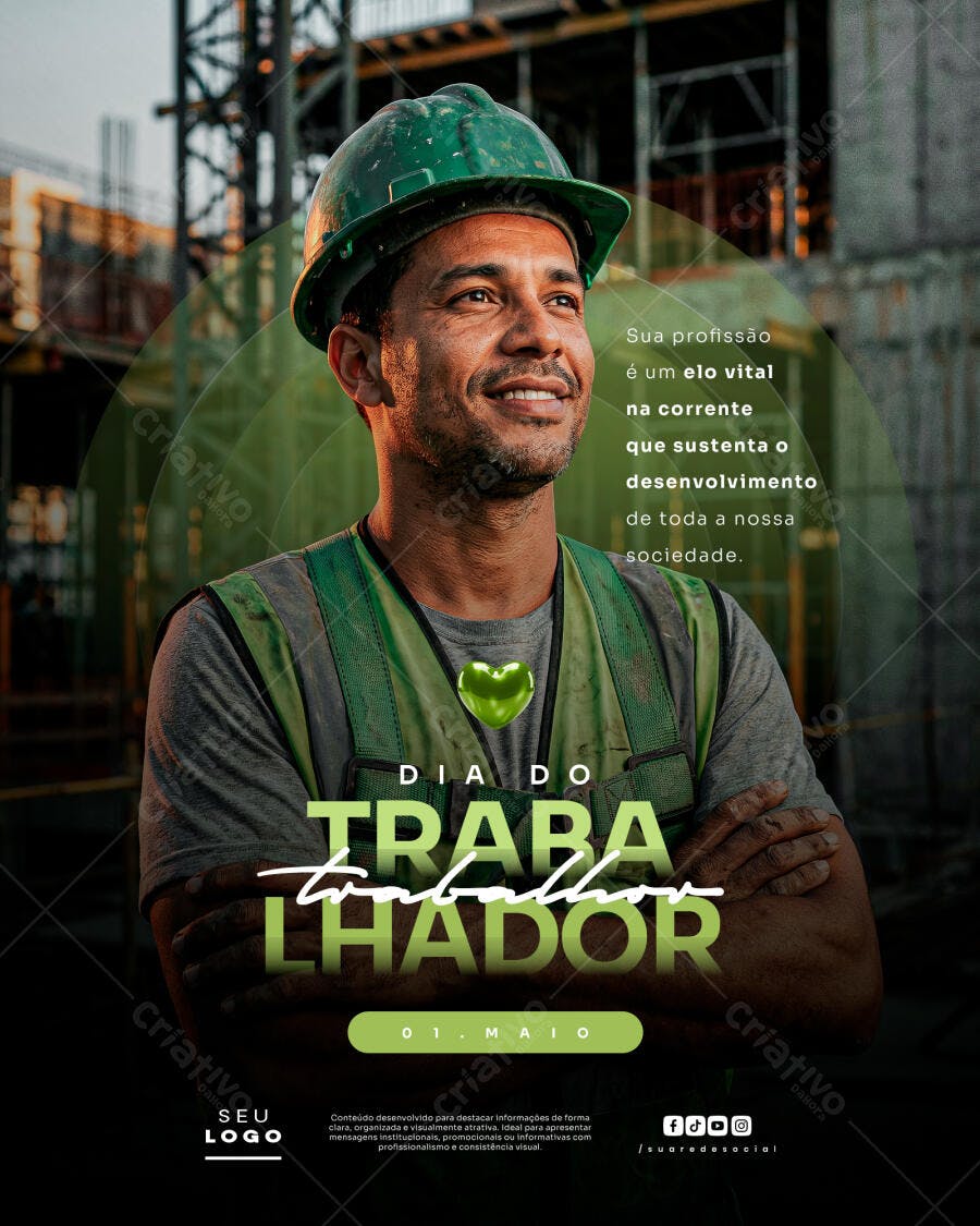 Post Dia do Trabalhador 1 de Maio Construção PSD Editável