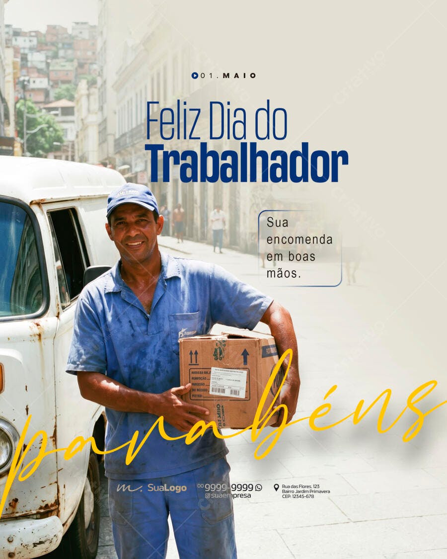 Post Dia do Trabalhador 1 de Maio Entregador PSD Editável