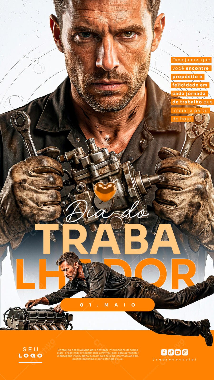 Post Dia do Trabalhador 1 de Maio Mecânica PSD Editável