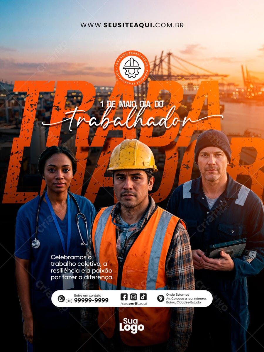 Post Dia do Trabalhador 1 de Maio PSD Editável