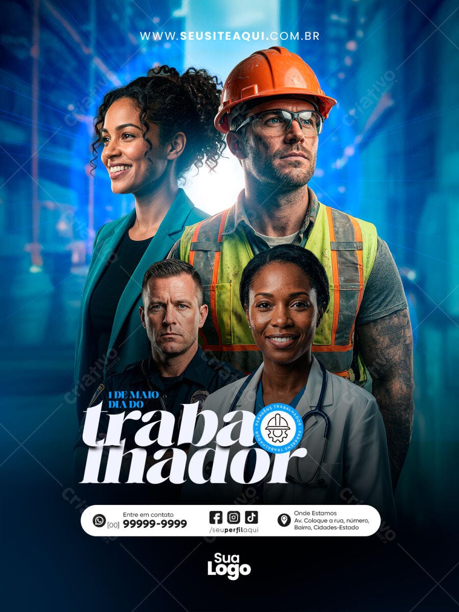 Post Dia do Trabalhador 1 de Maio PSD Editável