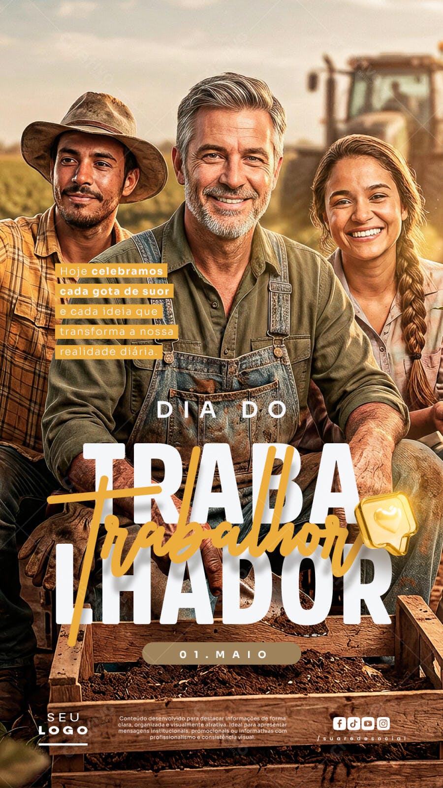 Post Dia do Trabalhador 1 de Maio Rural PSD Editável