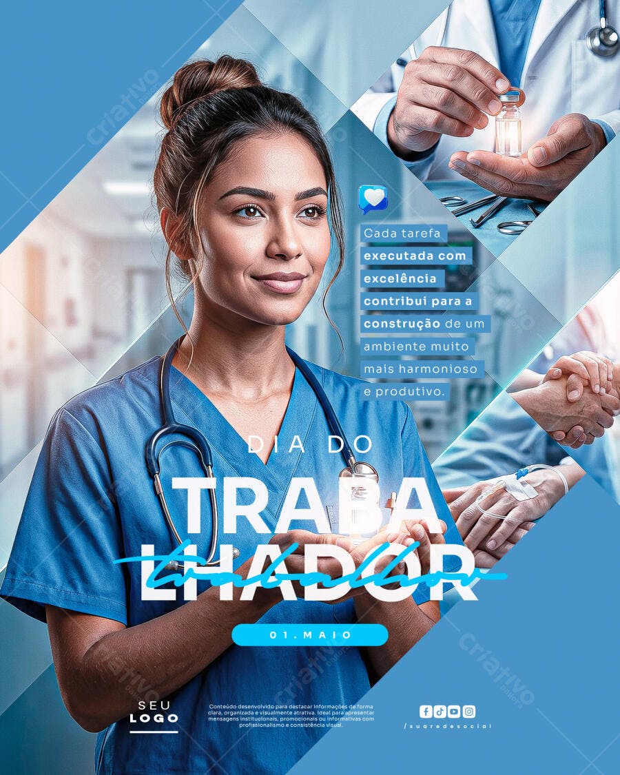 Post Dia do Trabalhador 1 de Maio Saúde PSD Editável