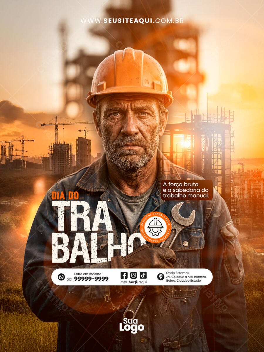 Post Dia do Trabalho 1 de Maio Construção PSD Editável