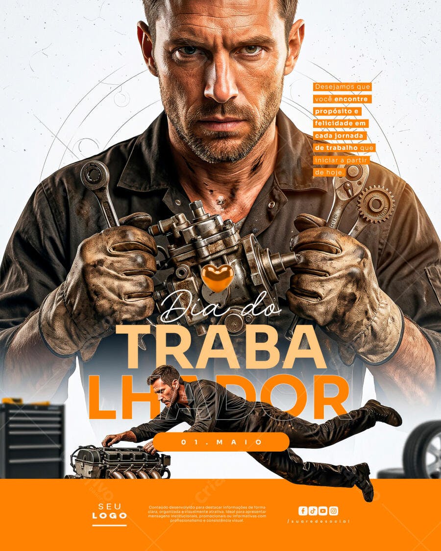 Post Dia do Trabalho 1 de Maio Mecânica PSD Editável