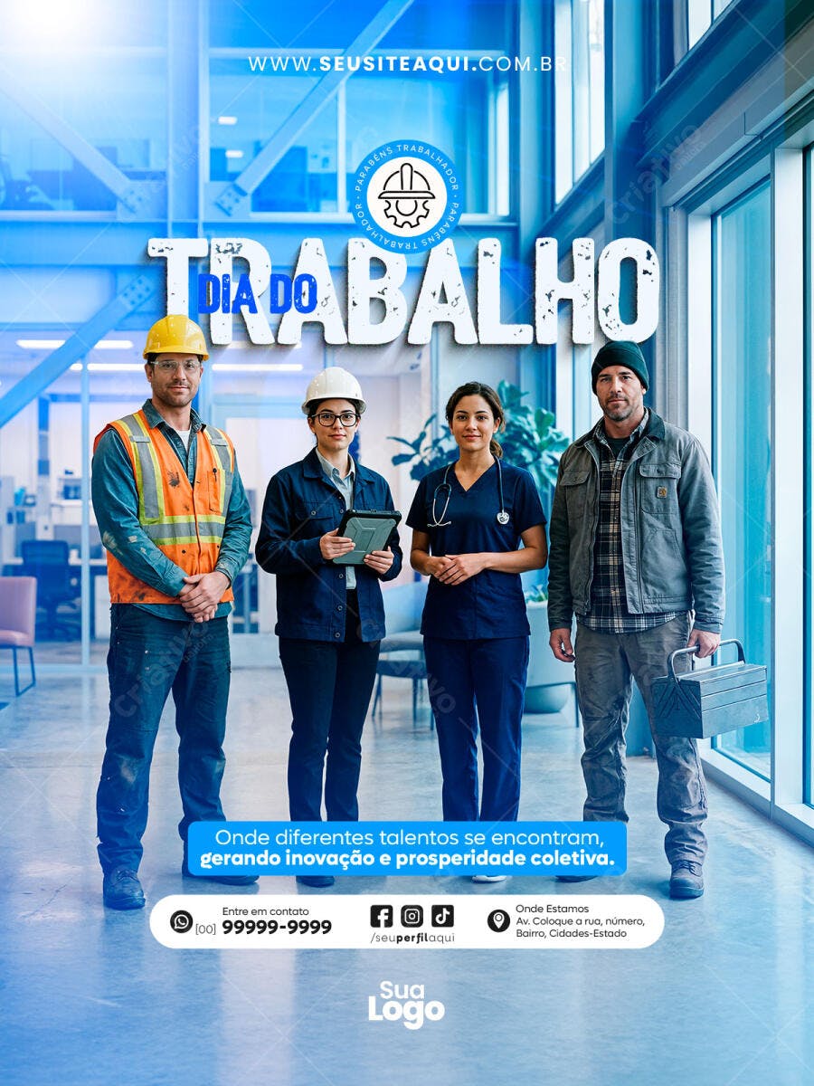 Post Dia do Trabalho 1 de Maio PSD Editável