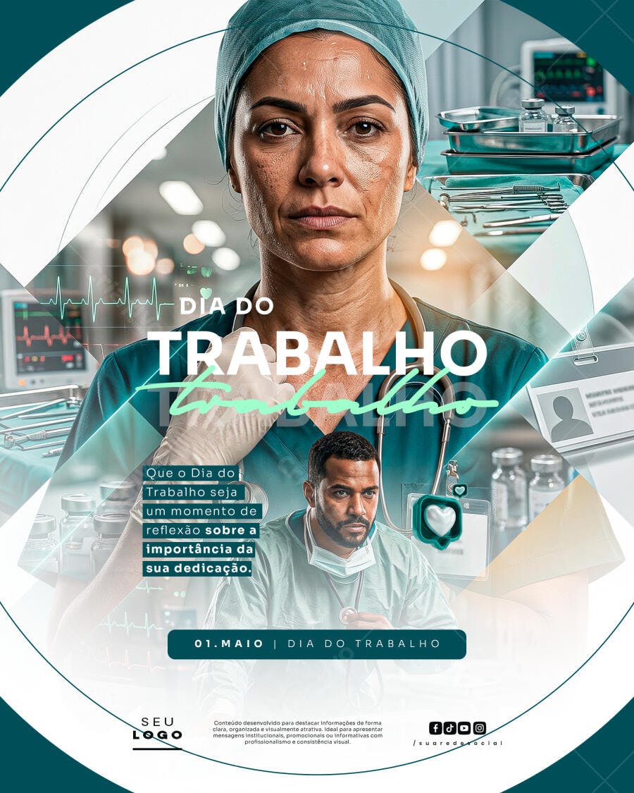 Post Dia do Trabalho 1 de Maio Saúde Médicos PSD Editável