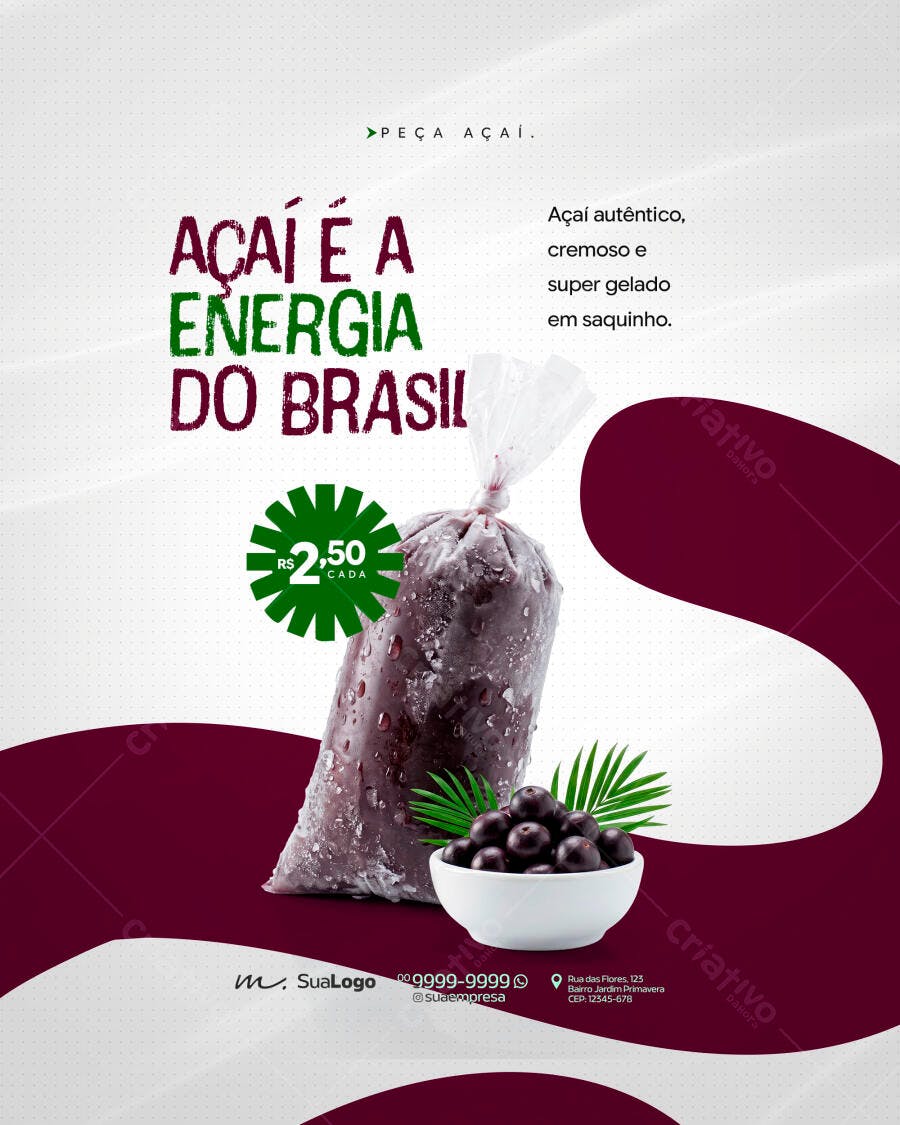 Post Instagram Açaí Energia do Brasil PSD Editável