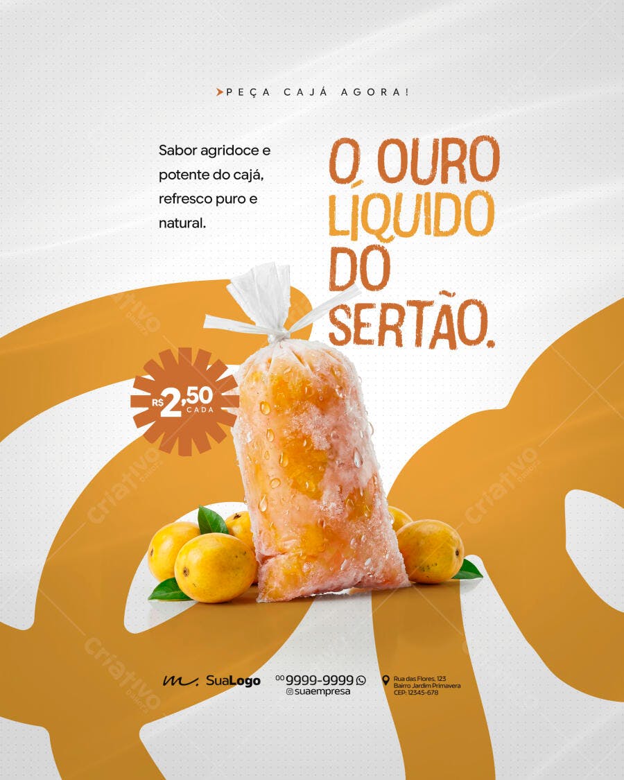 Post Instagram Cajarana Suco Natural Polpa PSD Editável