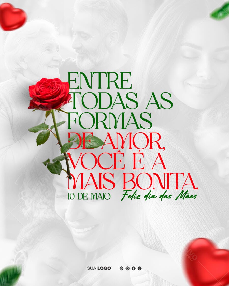 Post Instagram Dia das Mães Rosa Vermelha PSD Editável