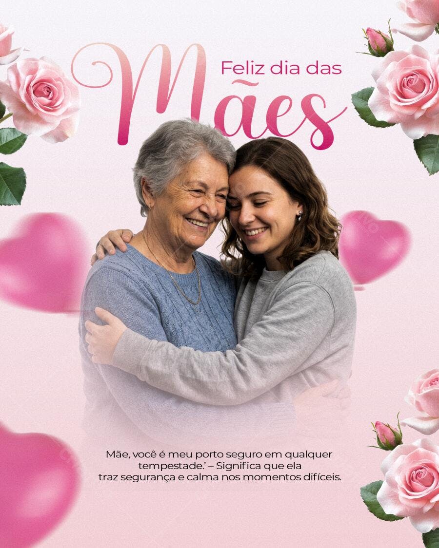 Post Instagram Dia das Mães Rosas Corações PSD Editável