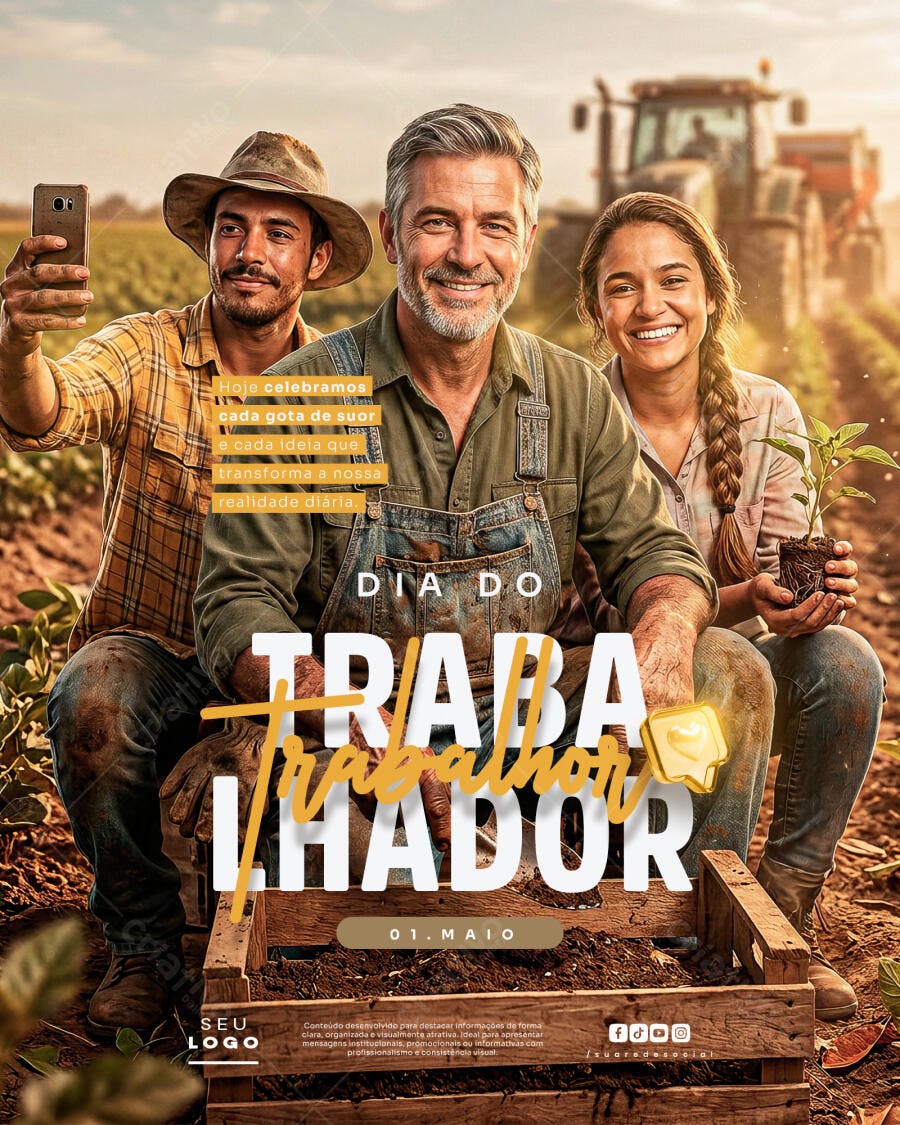 Post Instagram Dia do Trabalhador 1 de Maio PSD Editável
