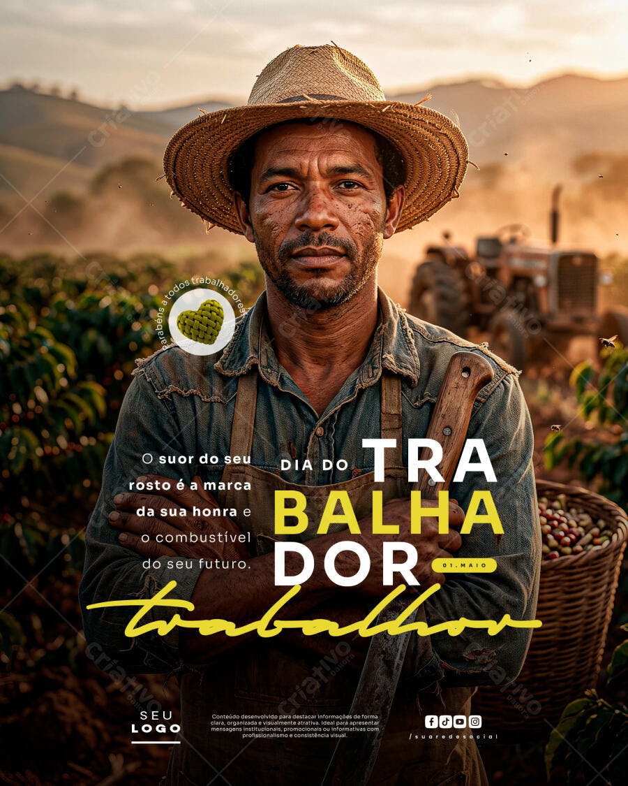 Post Instagram Dia do Trabalhador 1 de Maio PSD Editável