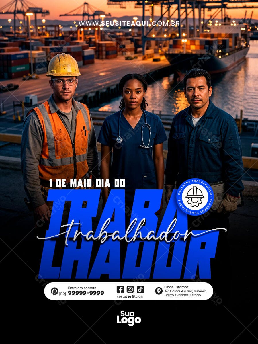 Post Instagram Dia do Trabalhador 1 de Maio PSD Editável