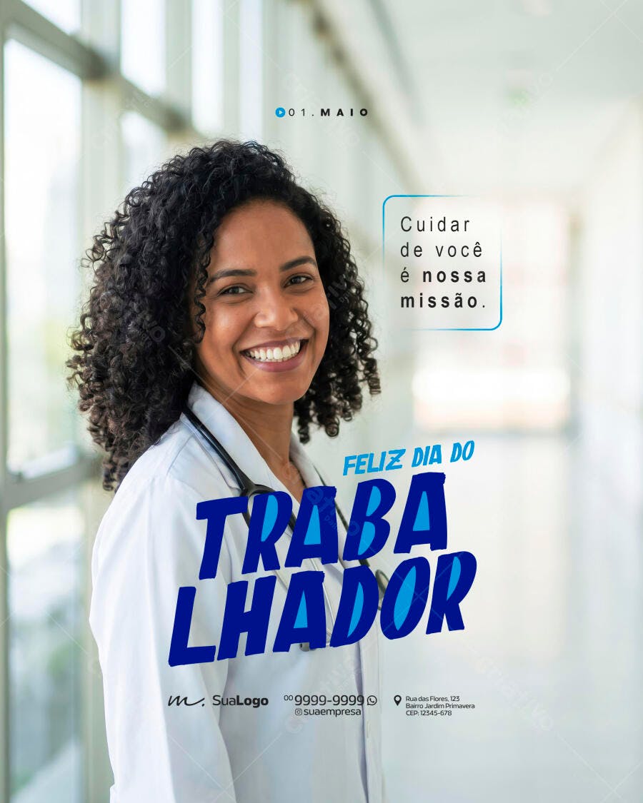 Post Instagram Dia do Trabalhador Clínica Médica PSD Editável