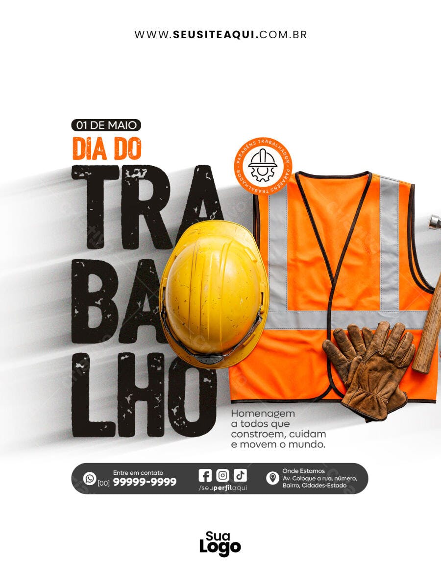 Post Instagram Dia do Trabalho 1 de Maio PSD Editável