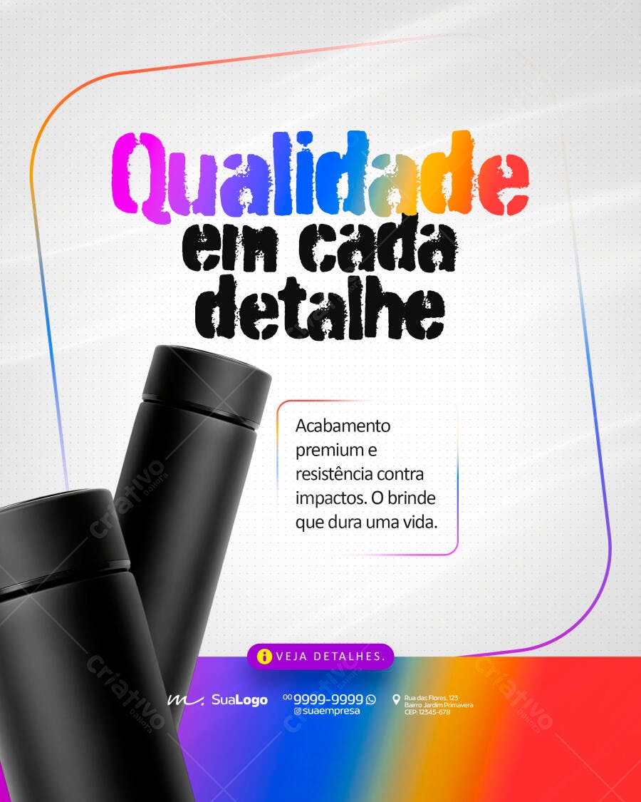 Post Instagram Qualidade Produto Garrafa Térmica PSD Editável