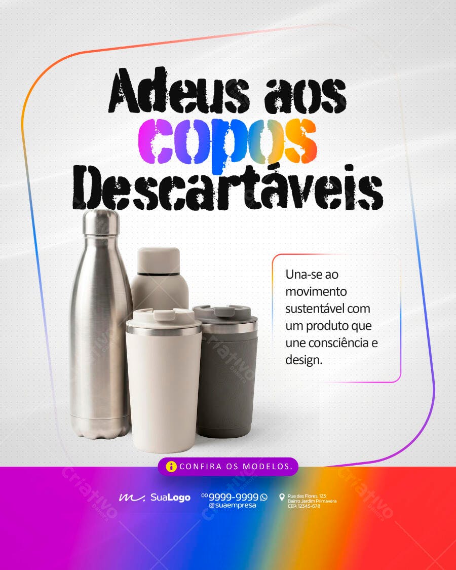 Post Instagram Sustentabilidade Copos Reutilizáveis PSD Editável