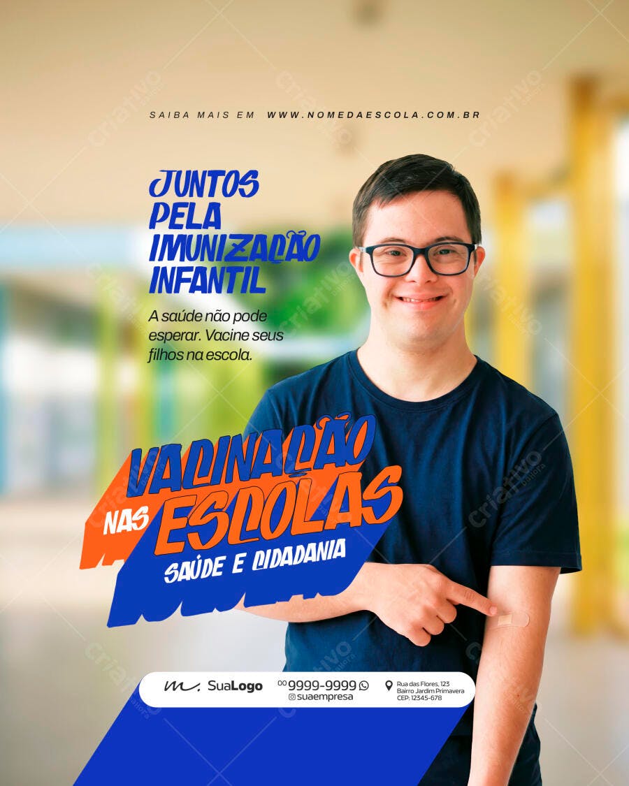 Post Instagram Vacinação Escolas Saúde Pública PSD Editável