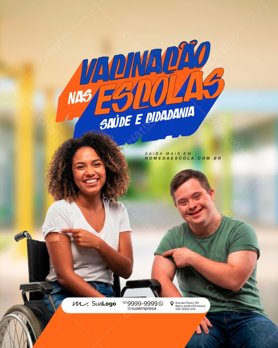 Post Instagram Vacinação nas Escolas Saúde Cidadania PSD Editável