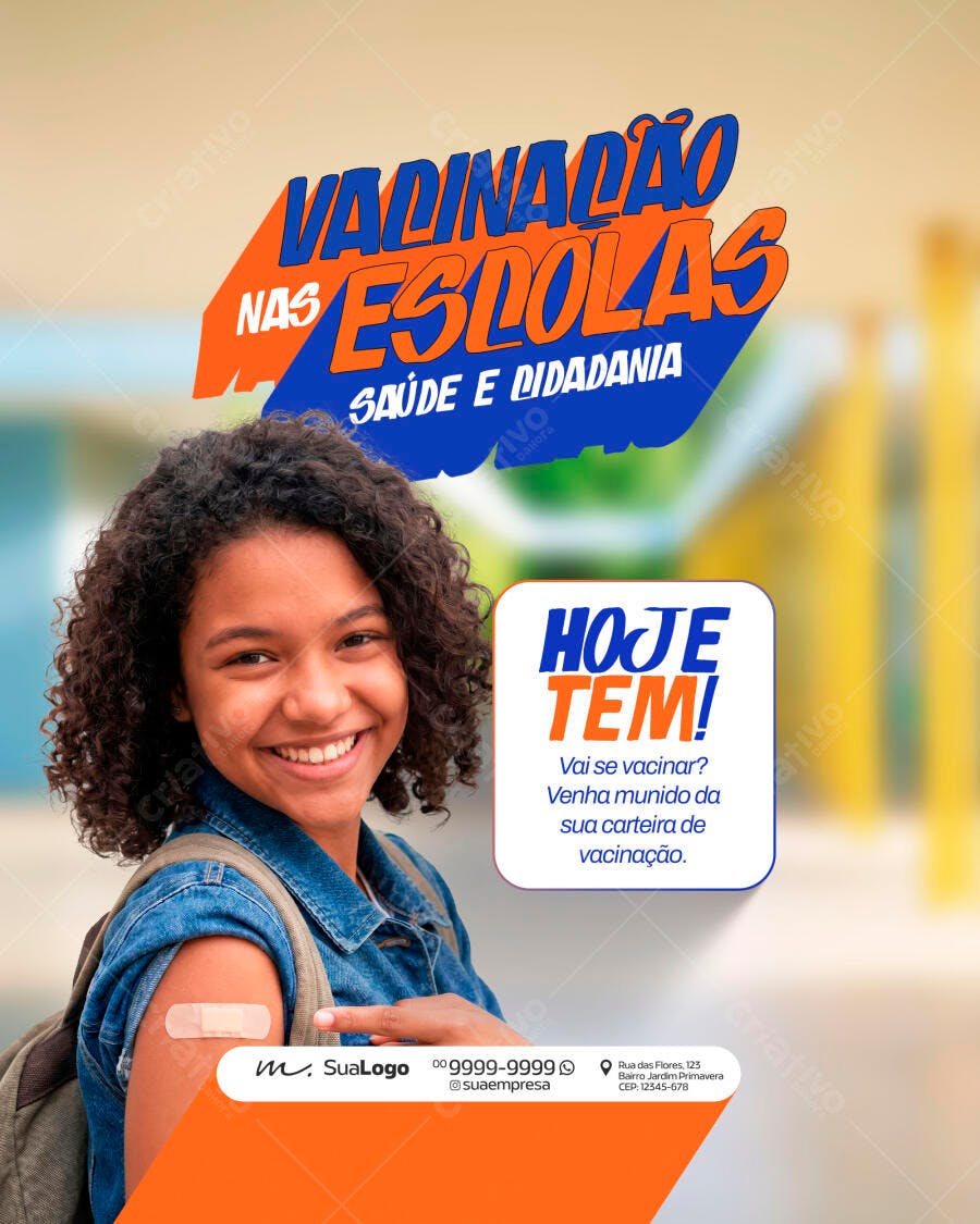 Post Vacinação nas Escolas Saúde Cidadania PSD Editável