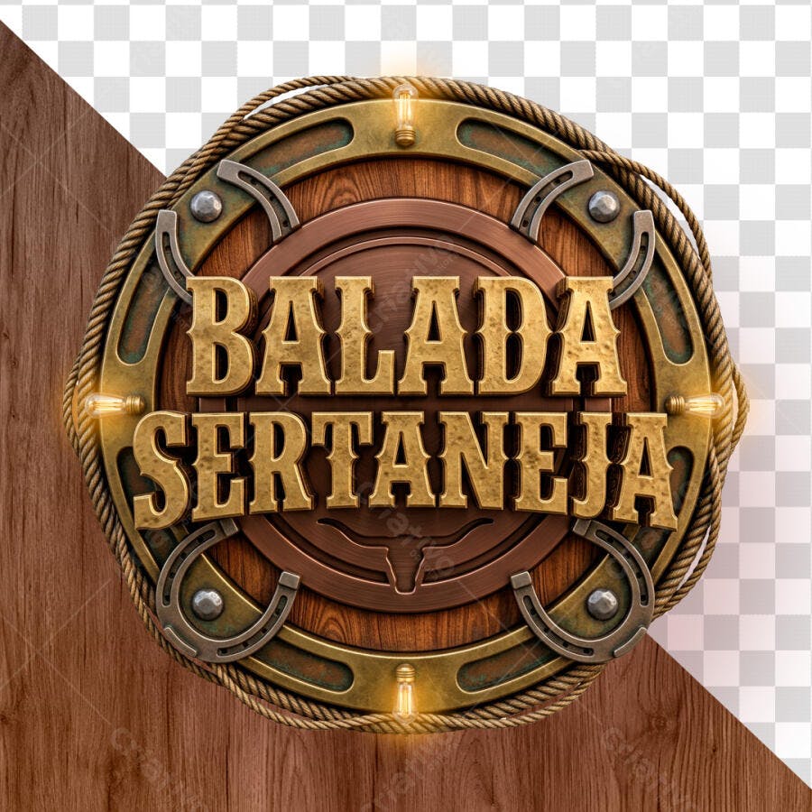 Selo 3D Balada Sertaneja Country Dourado Bronze PNG Transparente