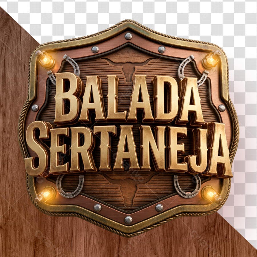 Selo 3D Balada Sertaneja Madeira e Metal Dourado PNG Transparente
