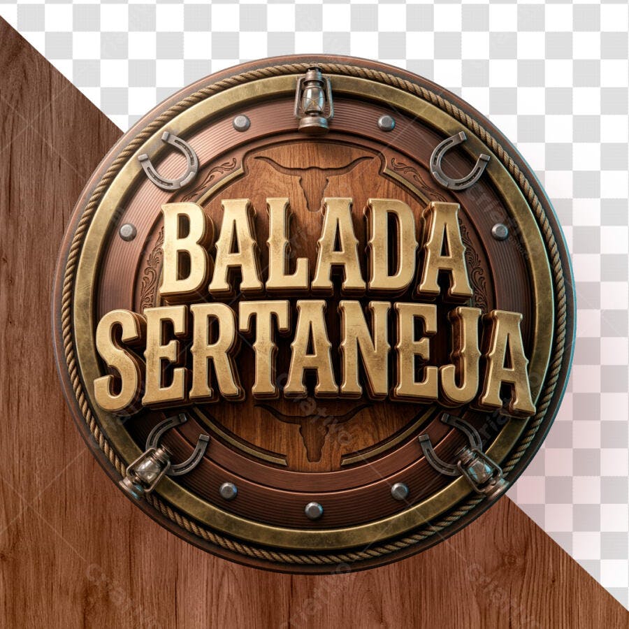 Selo 3D Balada Sertaneja Madeira e Metal PNG Transparente