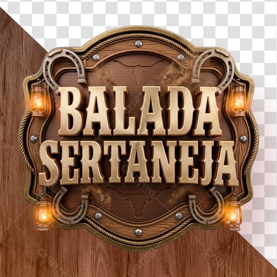 Selo 3D Balada Sertaneja Metalizado Dourado PNG Fundo Transparente