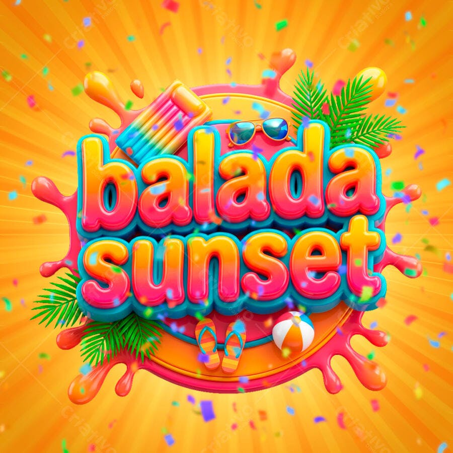 Selo 3D Balada Sunset Verão Colorido Fundo Transparente PNG