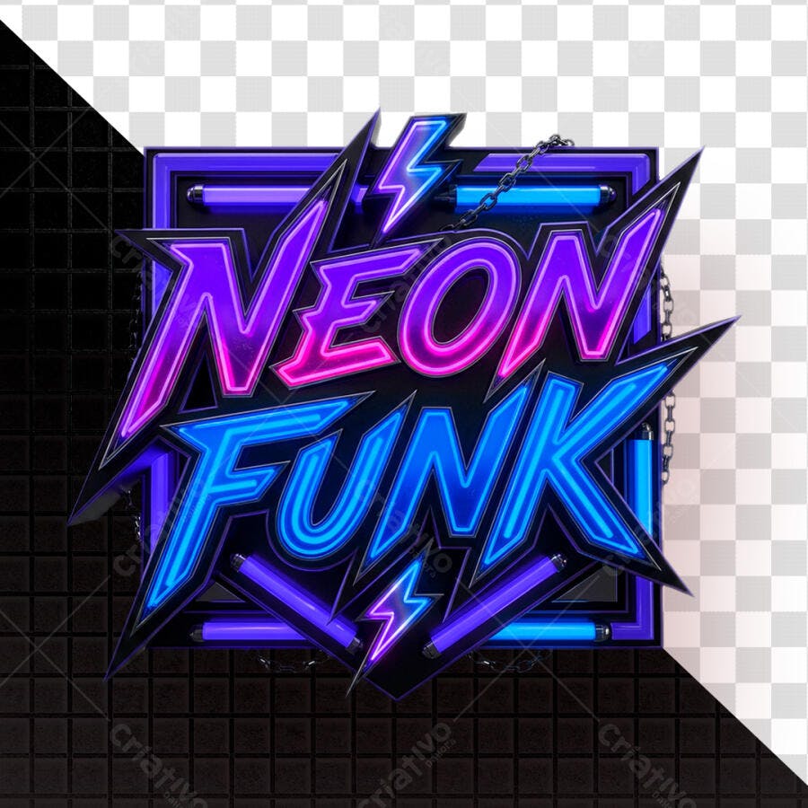 Selo 3D Neon Funk Roxo e Azul PNG Fundo Transparente