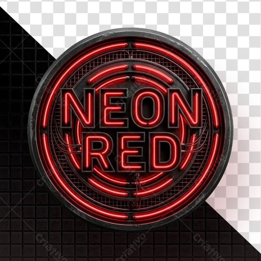 Selo 3D Neon Red Efeito Luminoso Metálico PNG Transparente